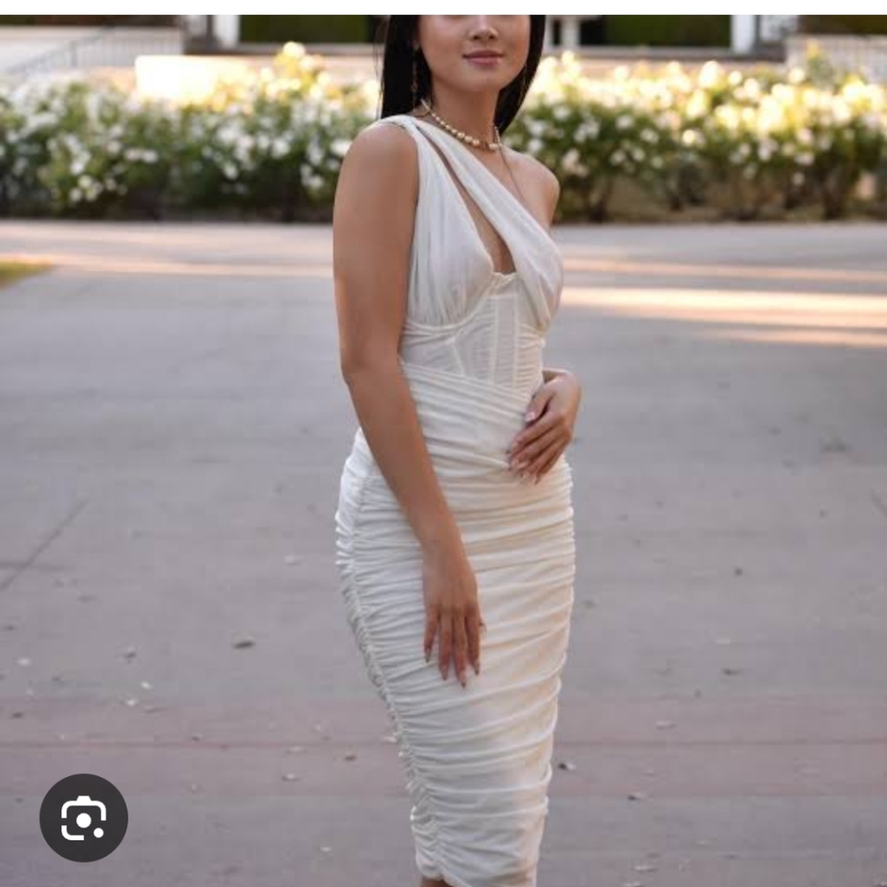 Valentina white midi mesh corset dress